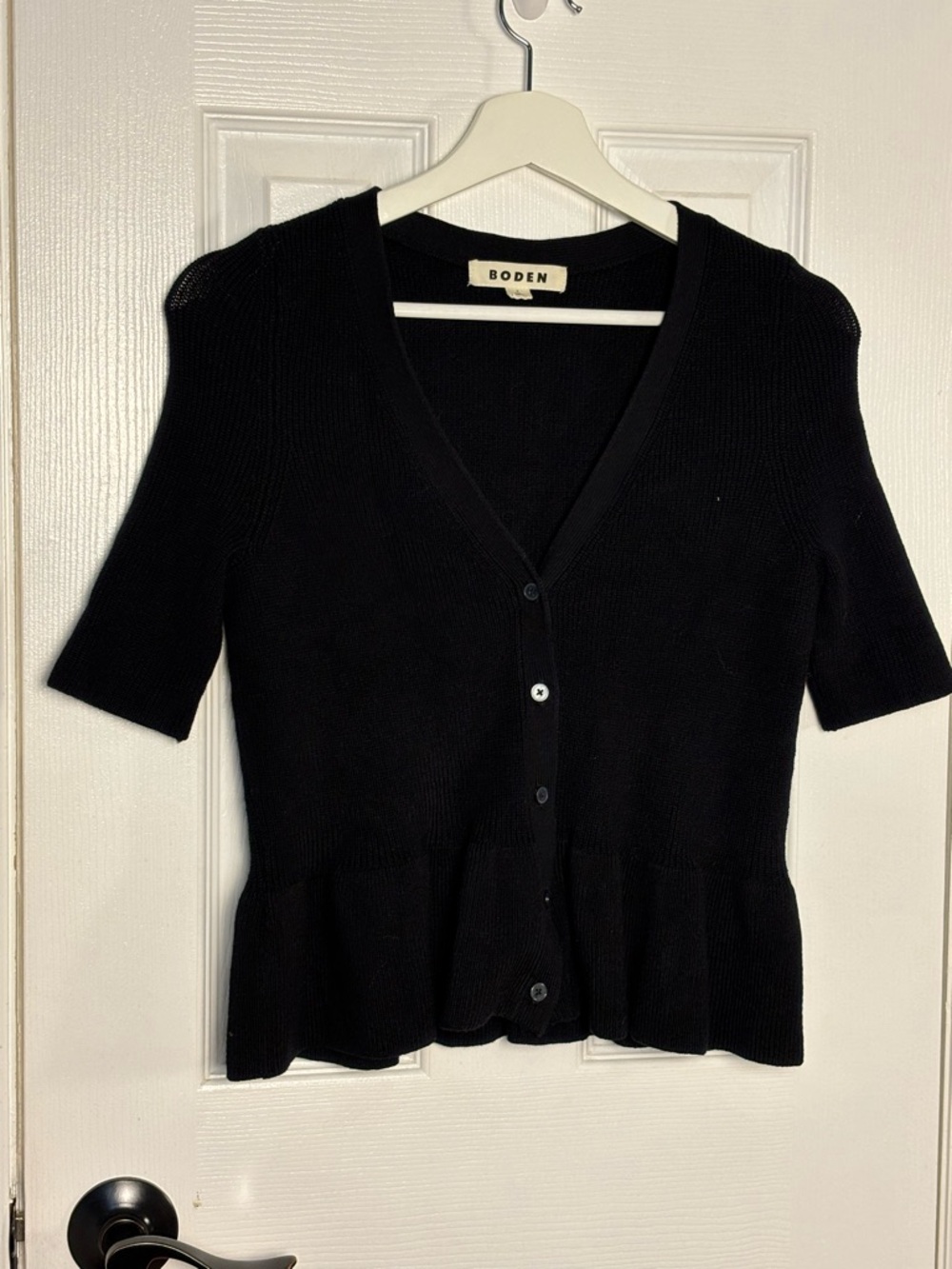 Boden Black Short-Sleeve V-Neck Peplum Top Size Small